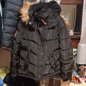 Black Puffer Jacket with Fur Hood